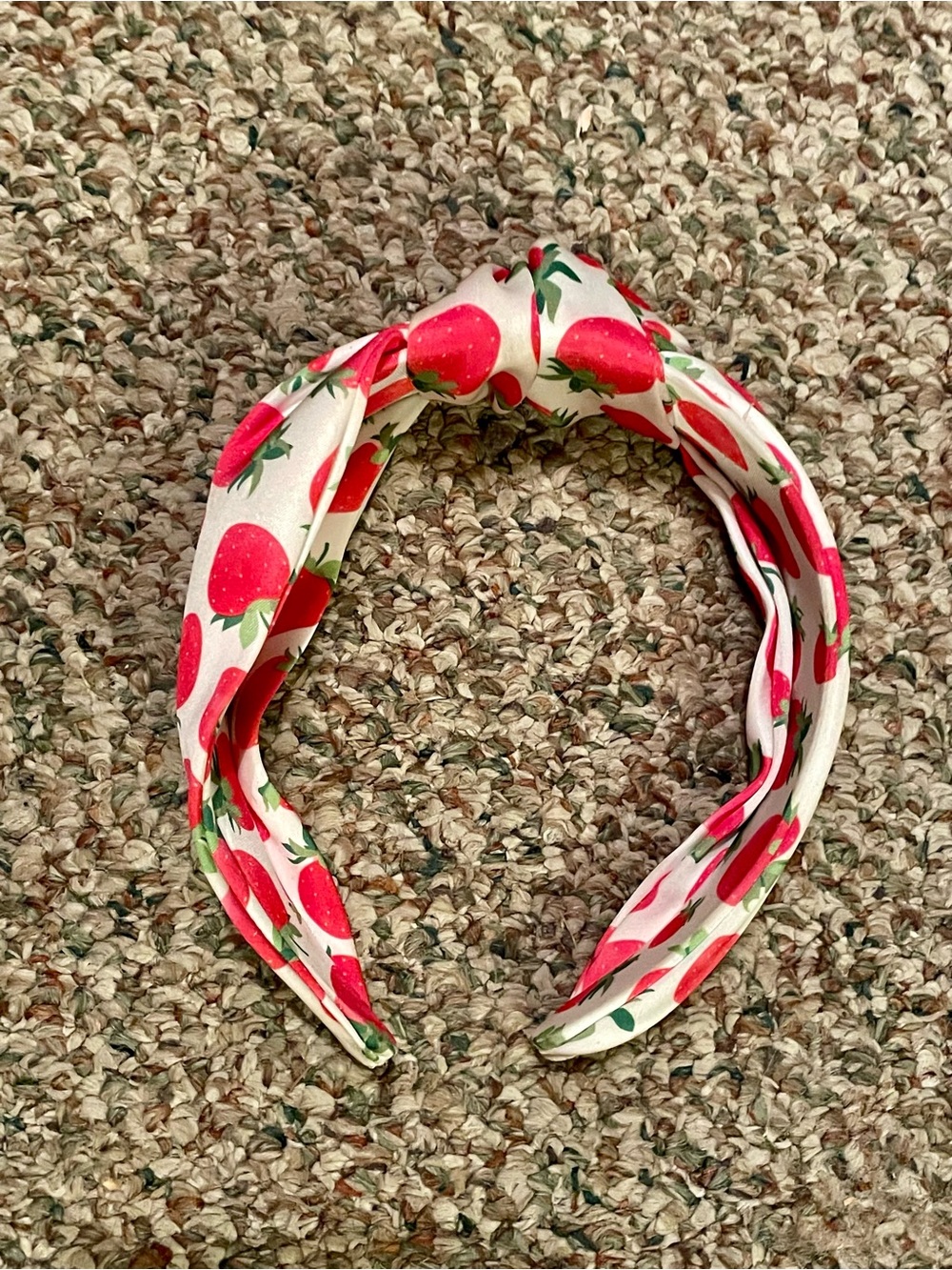 Strawberry Print Knotted Headband - Pink & Cream